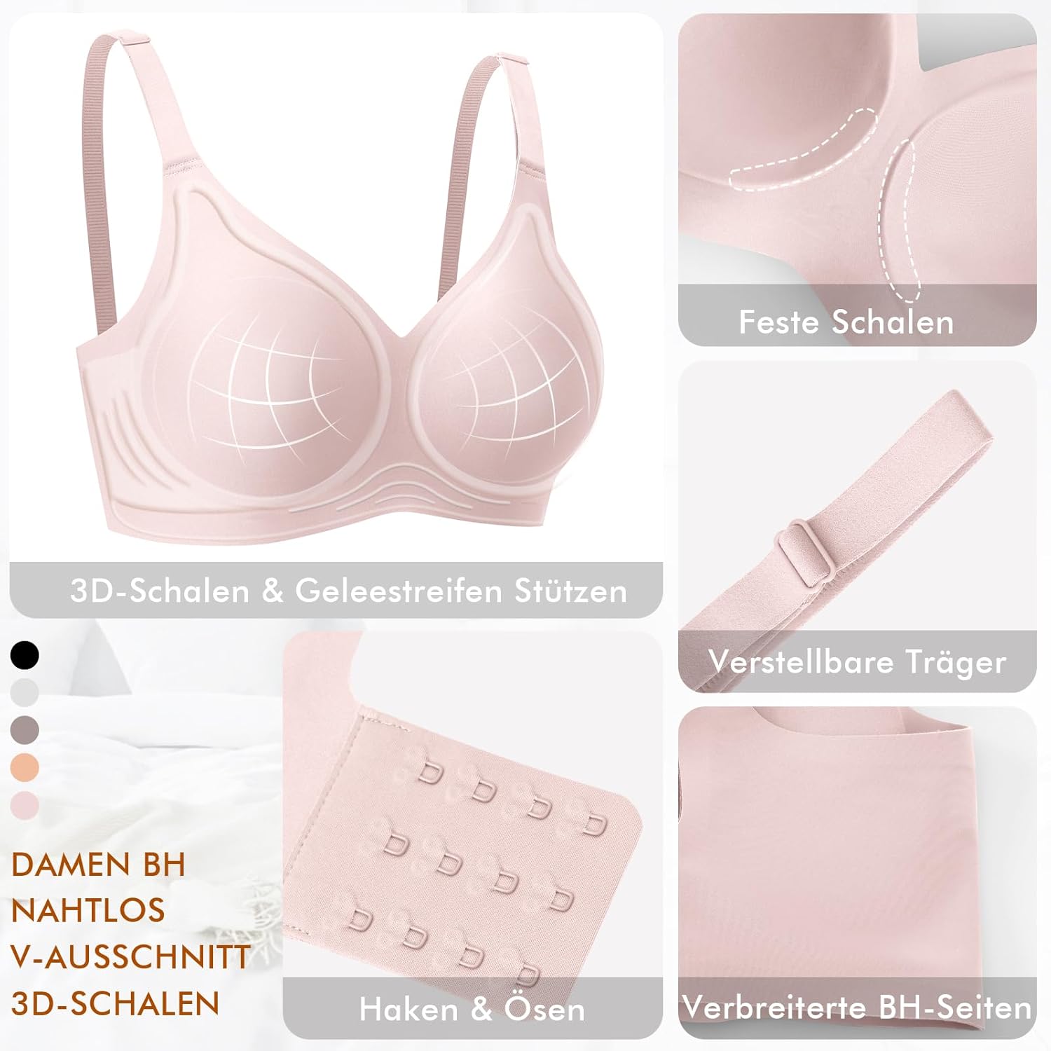 Thumbnail 2 de Ganado Damen BH ohne Bügel – nahtloser Soft-BH mit Tief-V-Ausschnitt und Jelly Fix Trägern