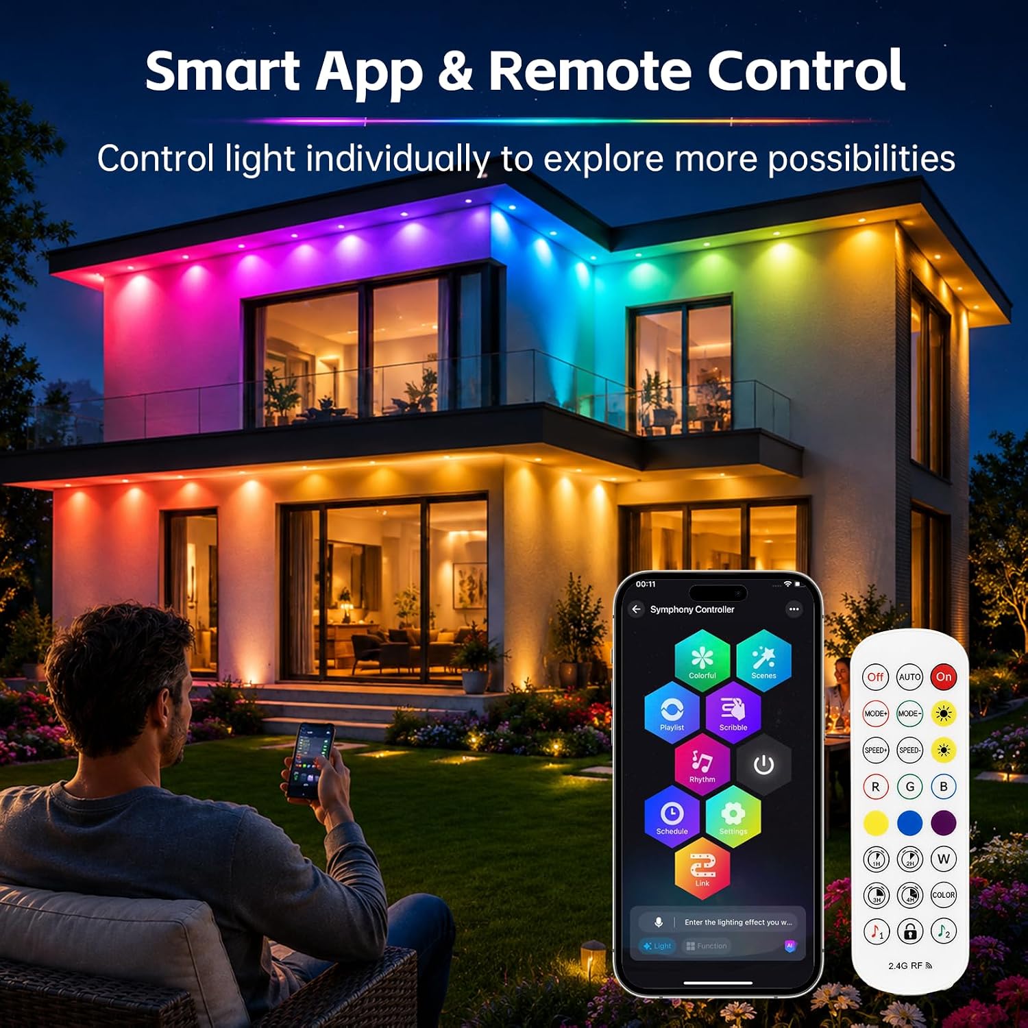 Thumbnail 4 de OiQii Light-005 Permanent Outdoor Lights, RGB+IC, IP67, App and Remote Control