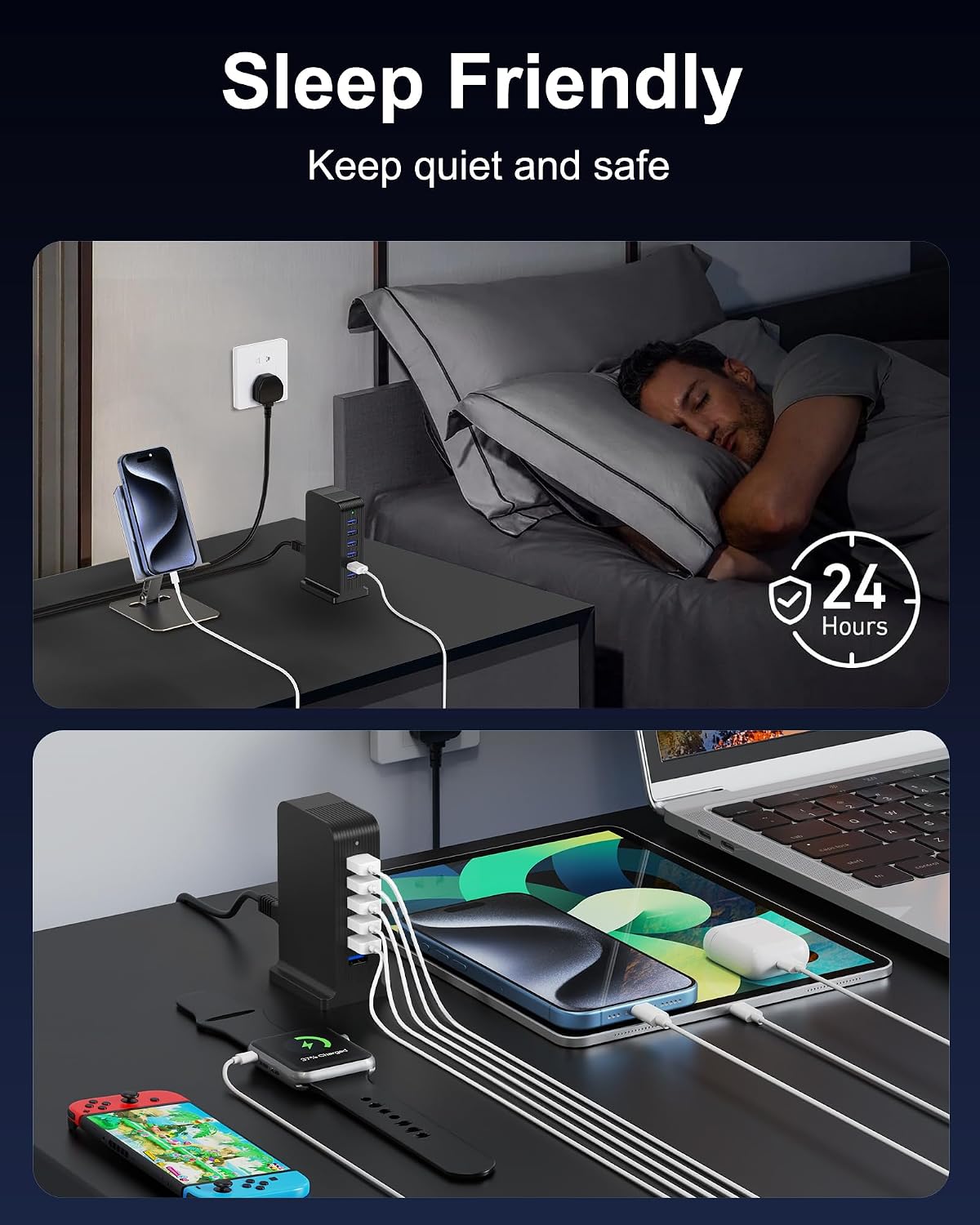 Detalle 2 de Qurzou 25W USB Charger: 6-Port USB Charging Station for Multiple Devices