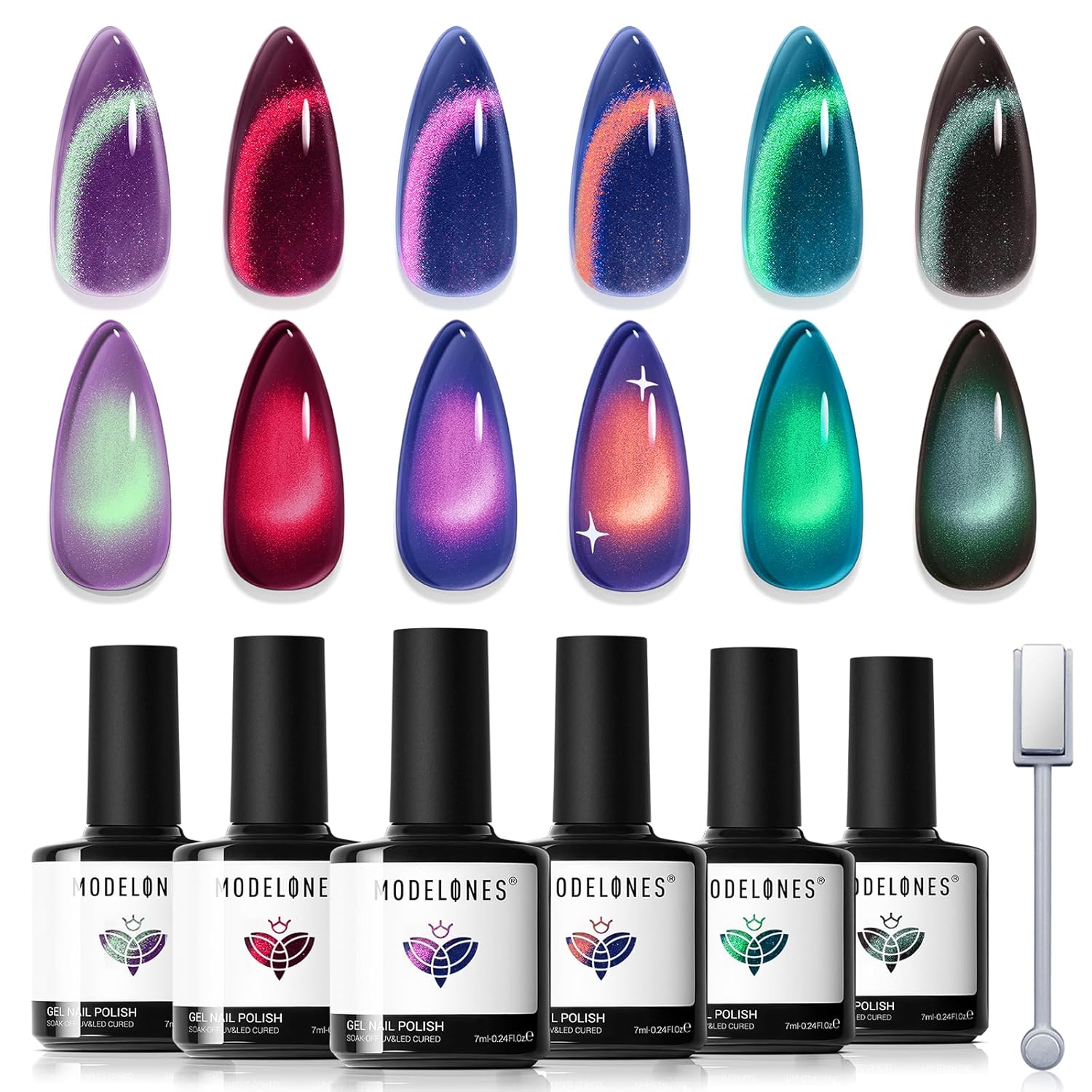 Detalle de Modelones Cat Eye Gel Nail Polish Set, 6 colors