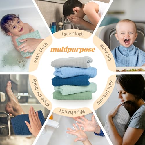 Detalle 2 de MIGIOL Baby Burp Cloths 5-Pack – 100% Cotton Muslin, 10x20 inches, Blue & Green
