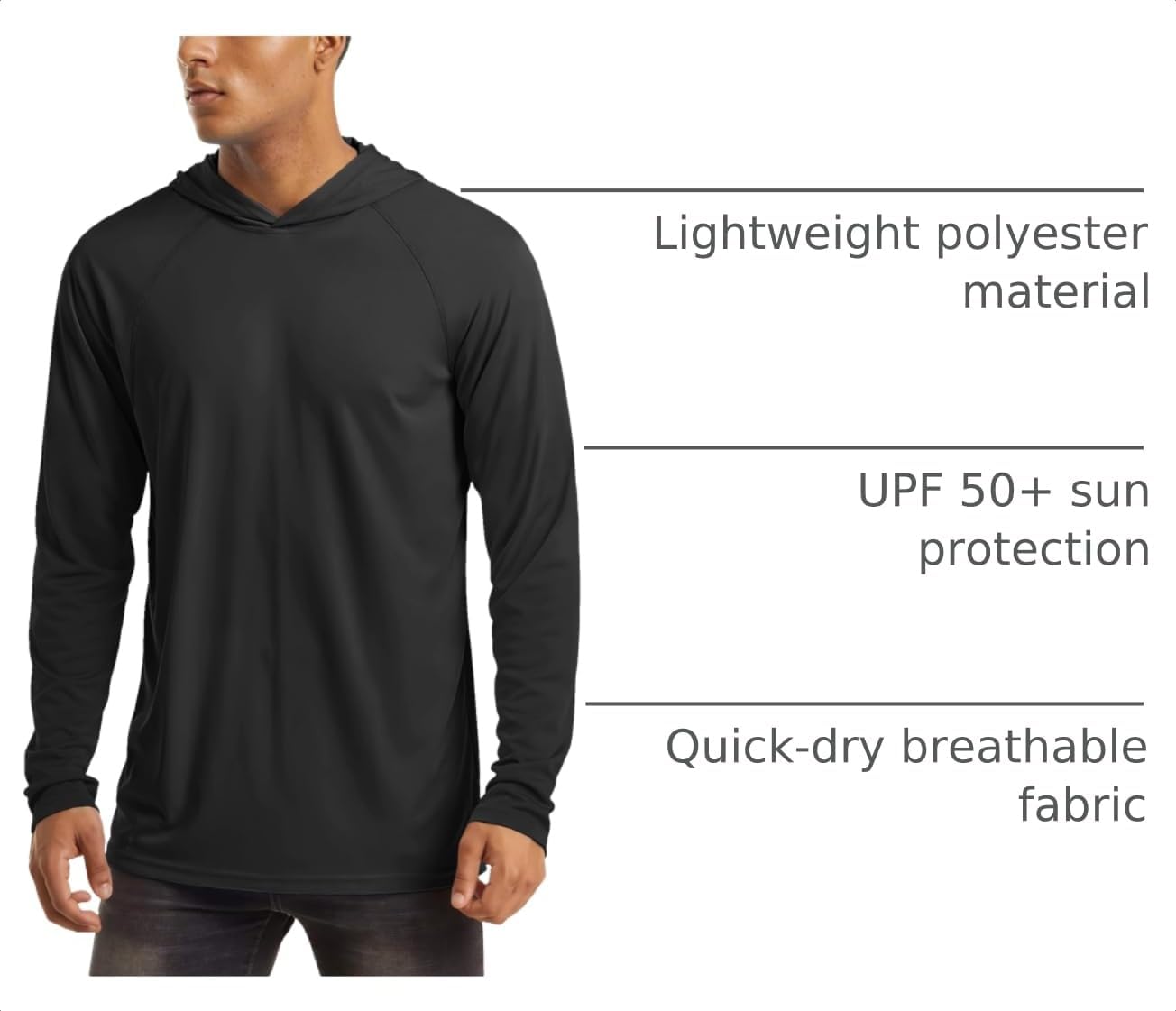 Detalle 2 de MAGCOMSEN Men’s Hooded UPF 50+ Sun Protection Long Sleeve T-Shirts Rash Guards