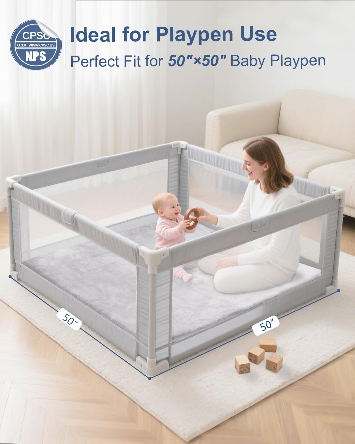 Thumbnail 6 de SEPARO Thick Baby Play Mat for Floor 50 x 50 - Ultra Soft Memory Foam Crawling Mat (Grey)