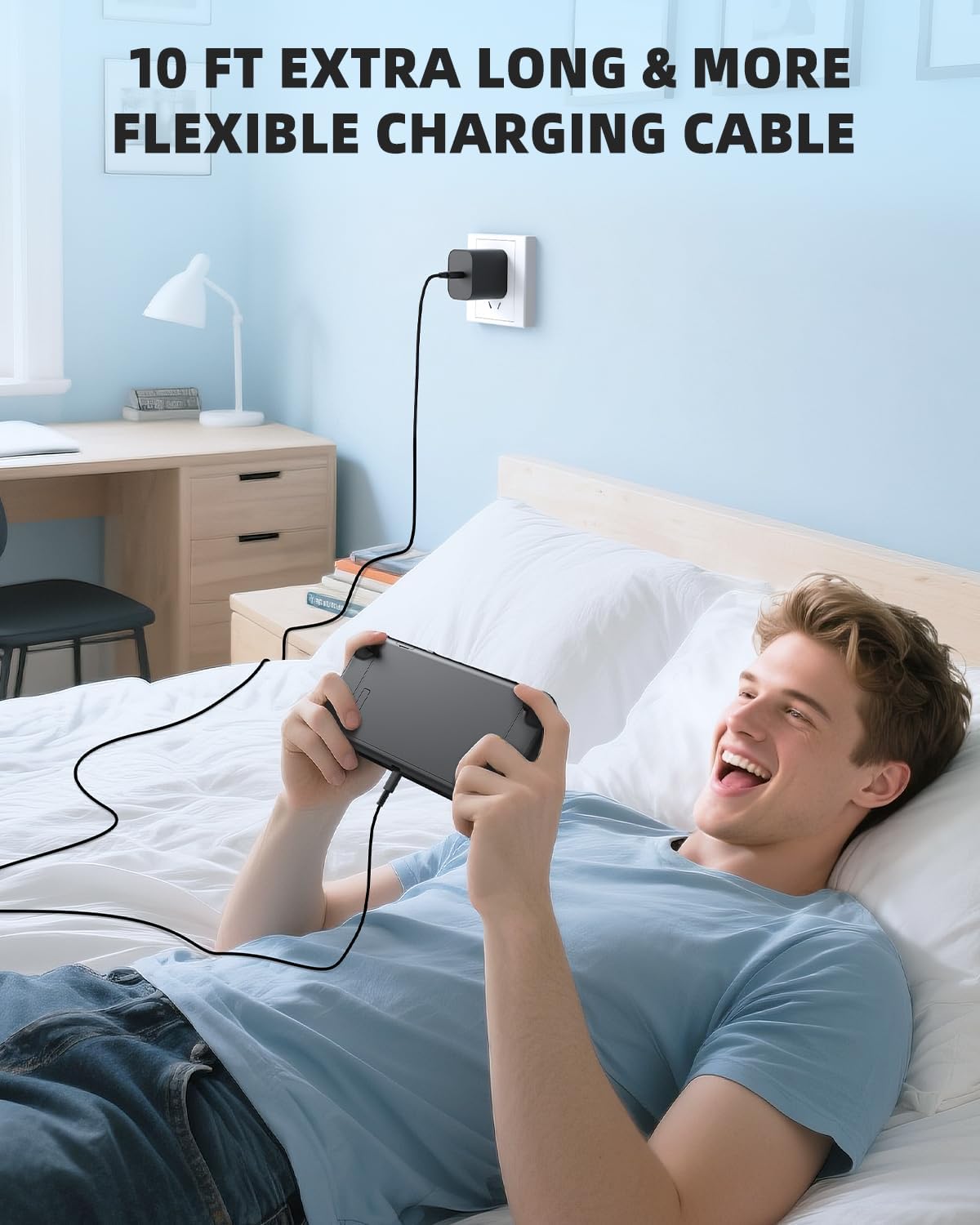 Thumbnail 2 de (10FT) Switch 2 60W AC Charger with Detachable Cable — 20V/3A USB-C Adapter for Switch 2 Dock Mode & TV 4K