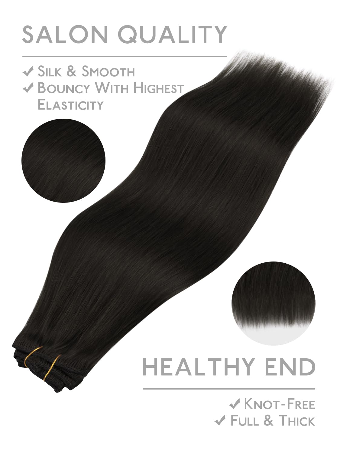 Detalle de WENNALIFE Clip-in Echthaar Extensions, Natürliche Echthaarverlängerung 25 cm, 7 Teile, #1B Naturliches Schwarz