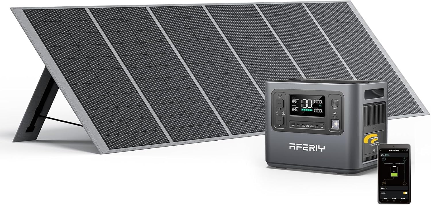 AFERIY Générateur solaire 2400W avec batterie LiFePO4 2048Wh et panneau pliable 400W (IP65)