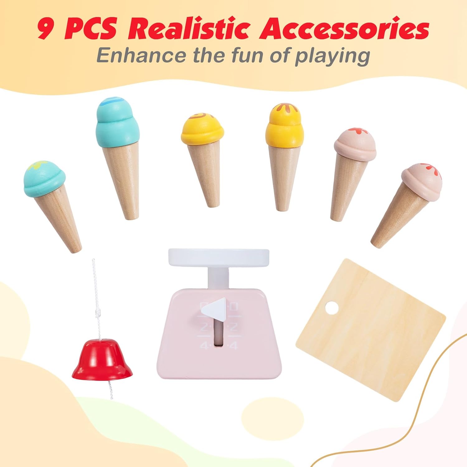 Thumbnail 5 de INFANS Wooden Grocery Store Toy with 6 Ice Creams 🍎