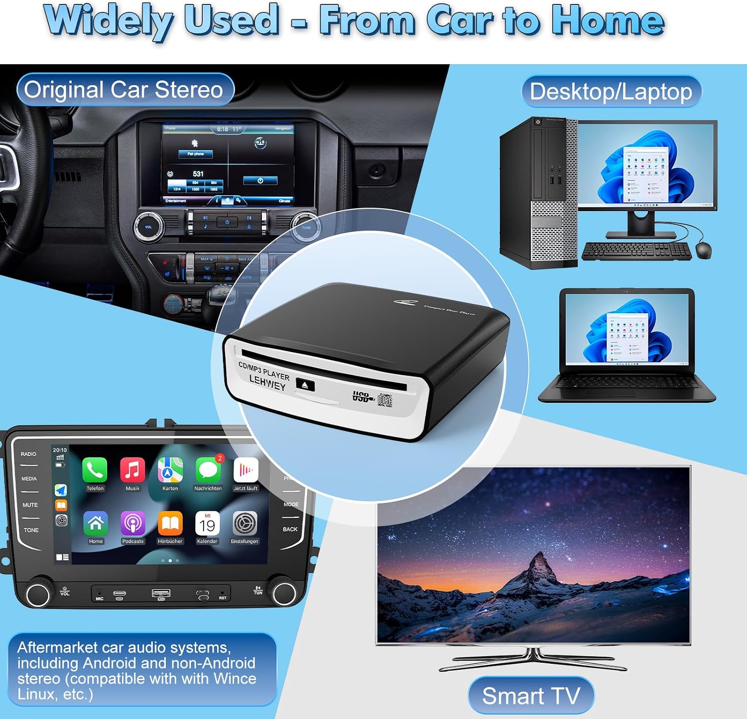 Thumbnail 6 de Lehwey SX-2800A USB CD Player for Cars with AUX, FM and Anti-Skip