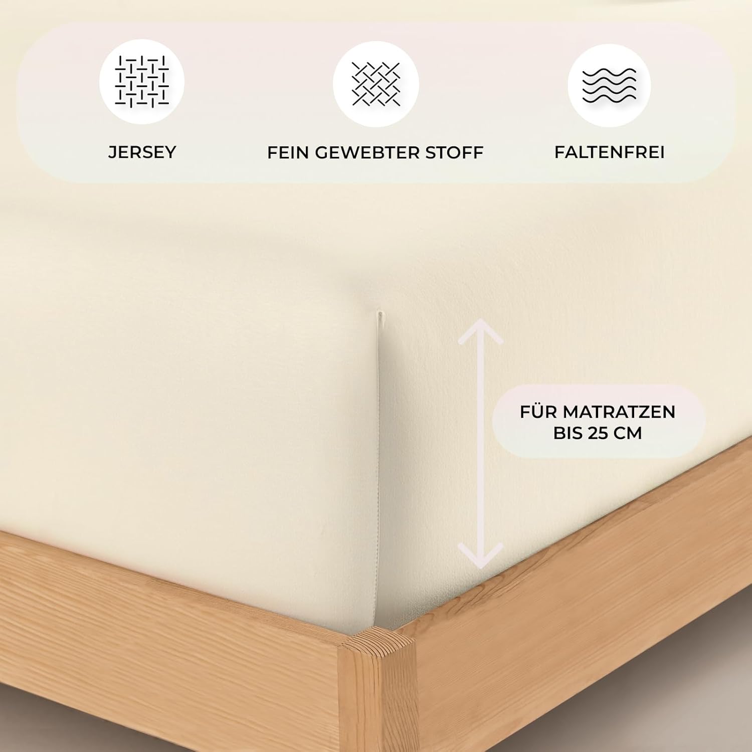 Thumbnail 2 de Buymax Spannbettlaken 80x200 cm Doppelpack – Jersey aus 100% Baumwolle, Beige