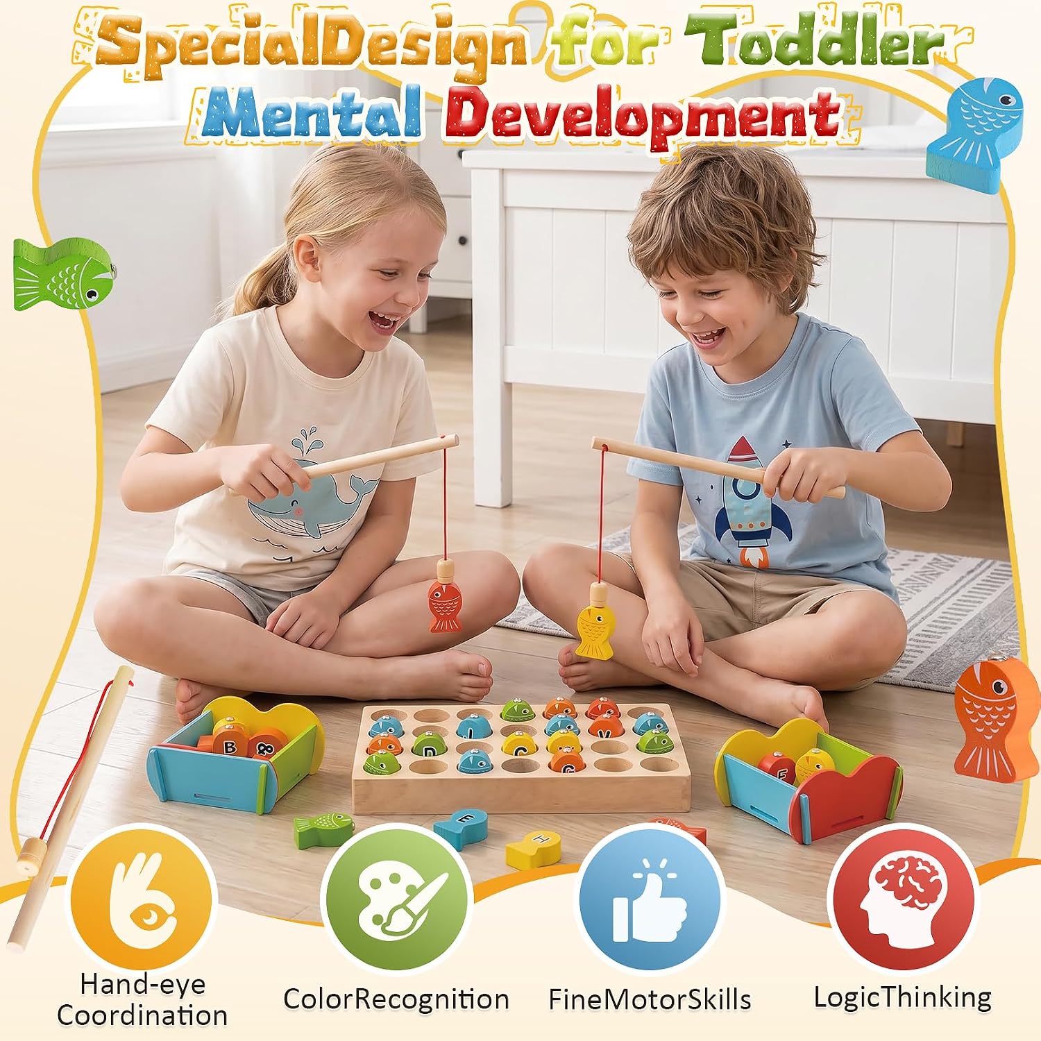 Detalle 2 de Wooden Magnetic Fishing Game for Kids
