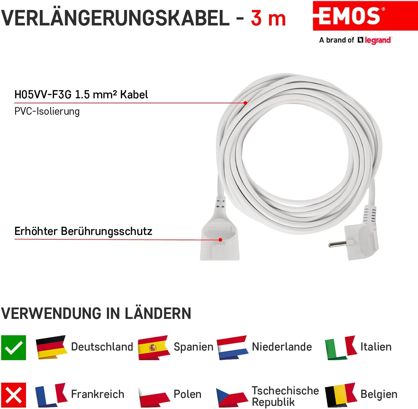 Detalle de EMOS P0123R 3 m Verlängerungskabel