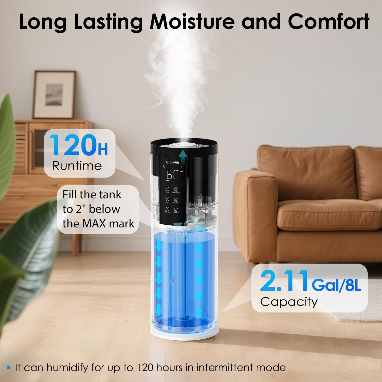 Detalle 2 de GloryAir 8L Humidifier for Large Rooms 🏠