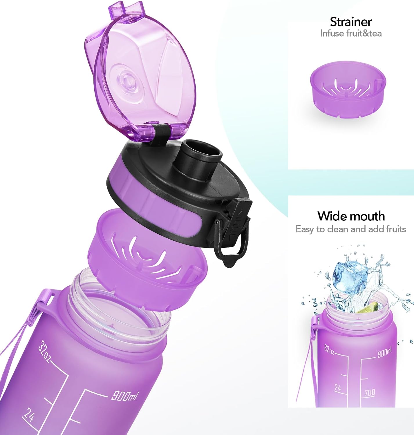 Detalle 2 de HydroPal 8068 sportwaterfles 1 liter met tijdmarkeringen en filter