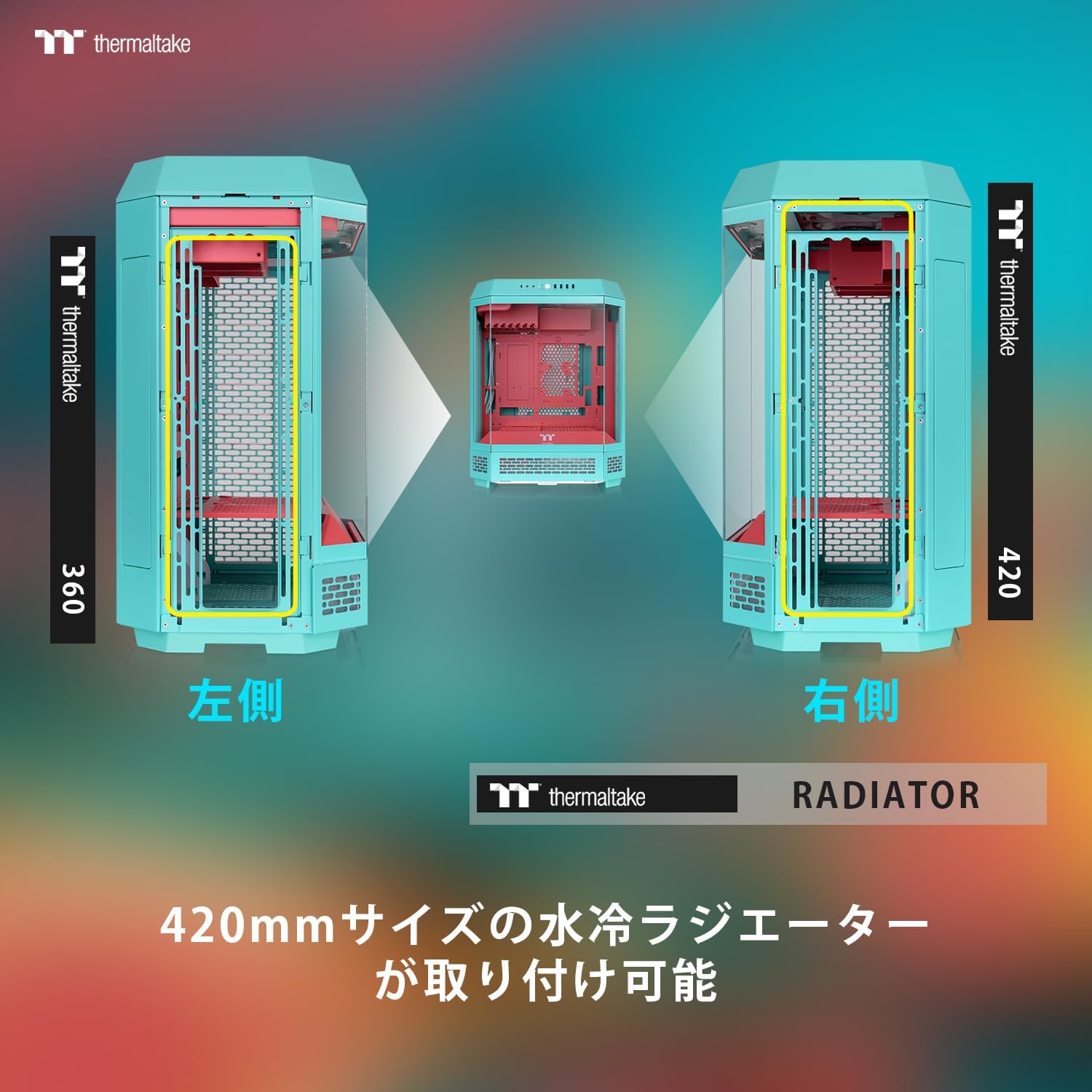 Detalle 1 de Thermaltake The Tower 600 Mint Strawberry ミドルタワーPCケース 3面強化ガラス・ATX対応