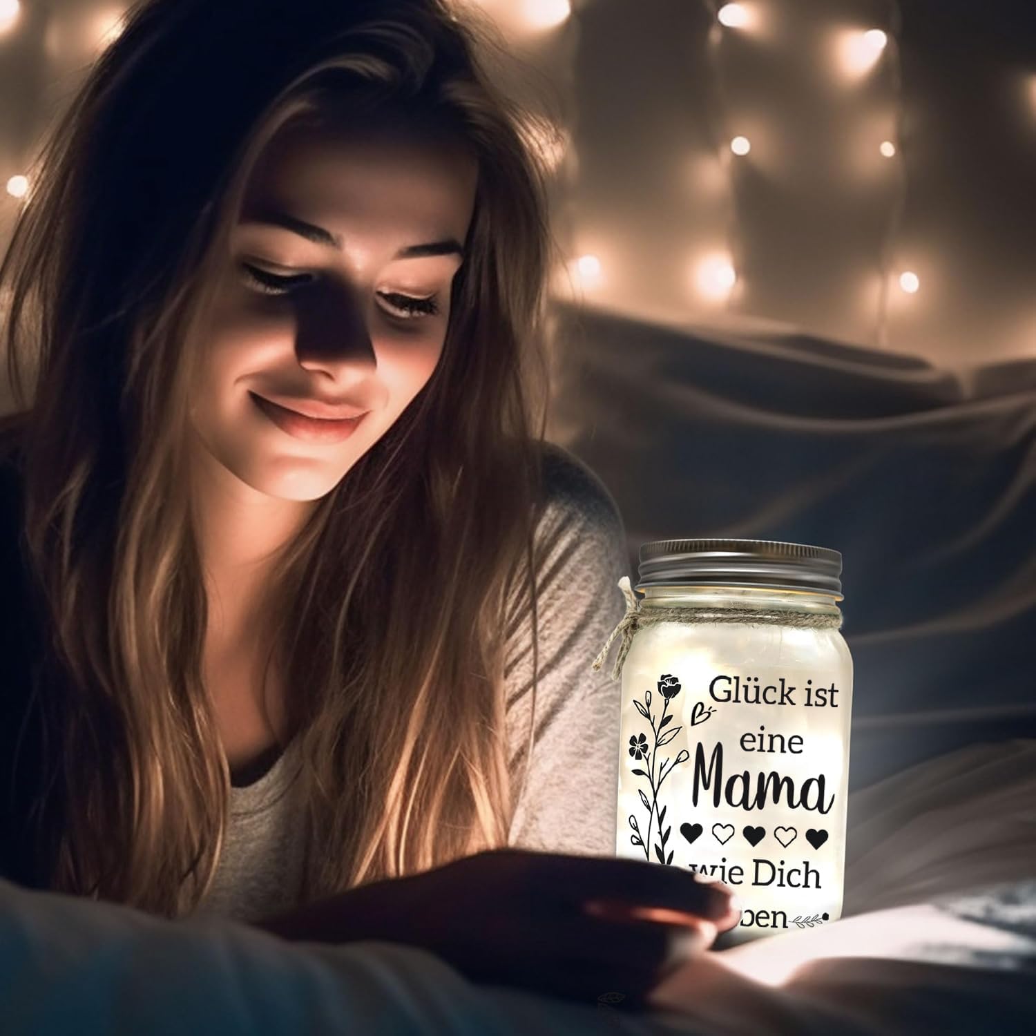 Thumbnail 5 de Nachtlicht für Mama als Geschenk: personalisierte Glasflasche mit Lichterkette (Starlight) – Mama-/Muttertagsgeschenk