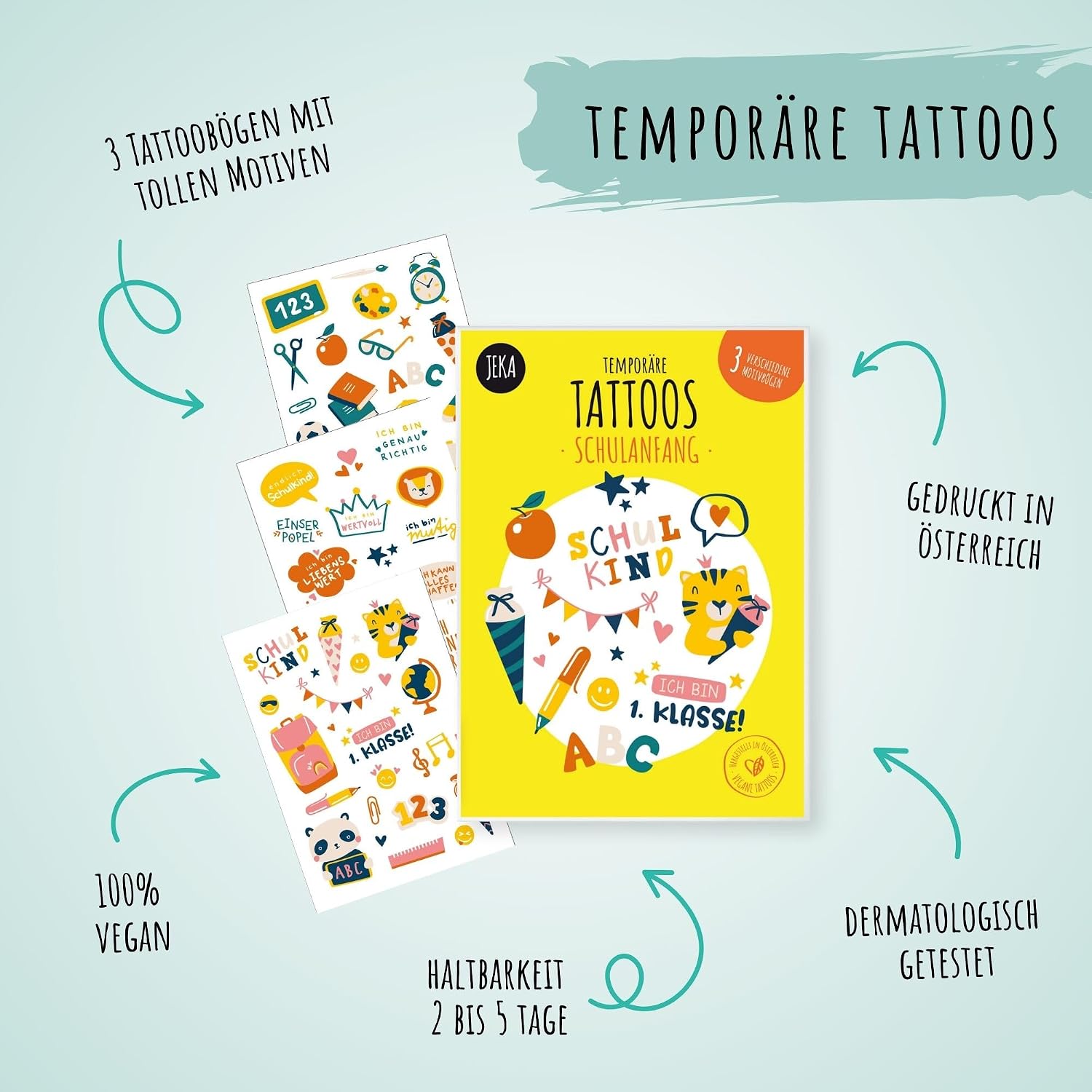 Detalle 2 de Kindertattoo Schulanfang – 3 Bögen Tattoo-Kinder als Mitgebsel und Geschenkidee