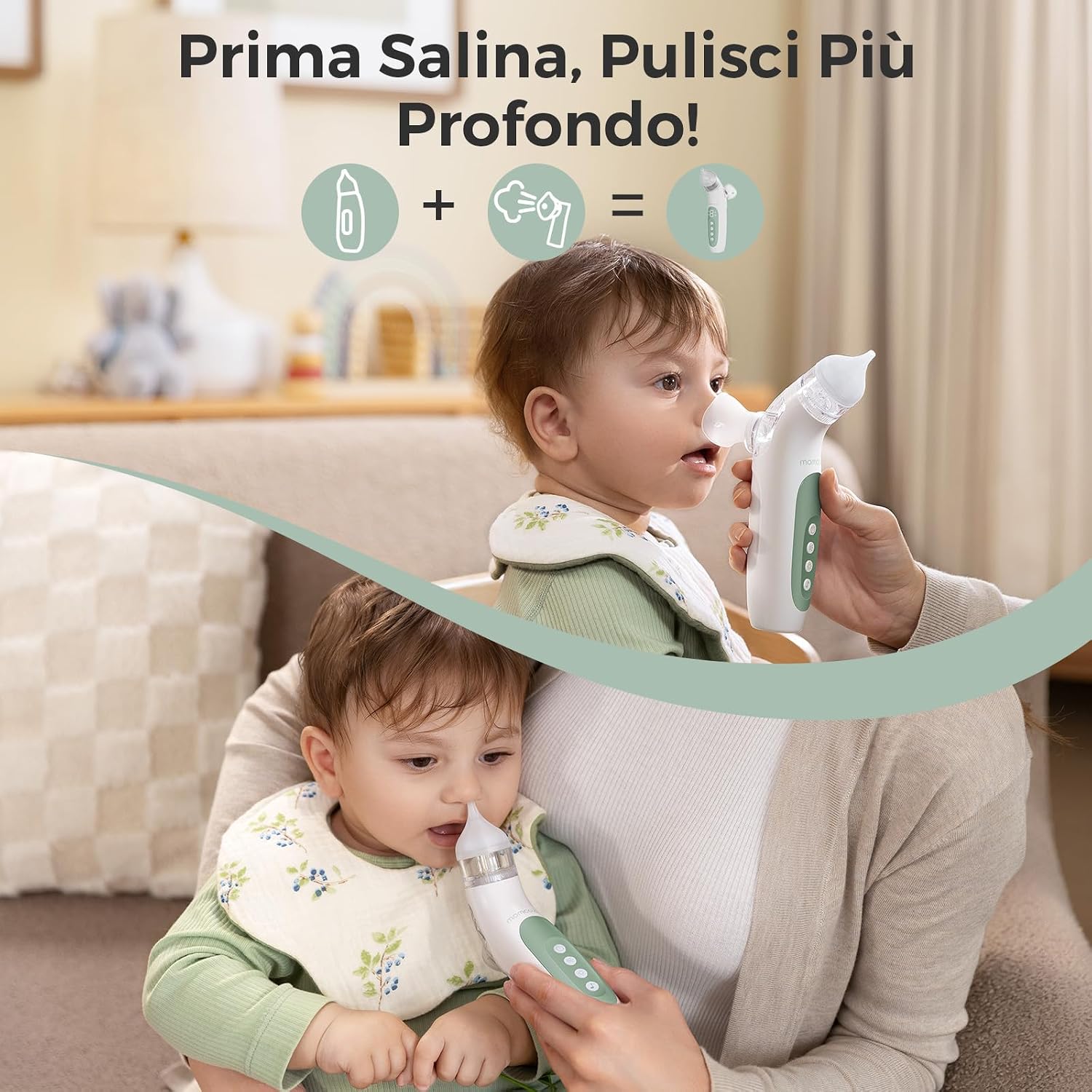 Detalle de Momcozy Aspiratore Nasale Neonato Elettrico 2 in 1 con Spray – Sollievo delicato, 65 kPa