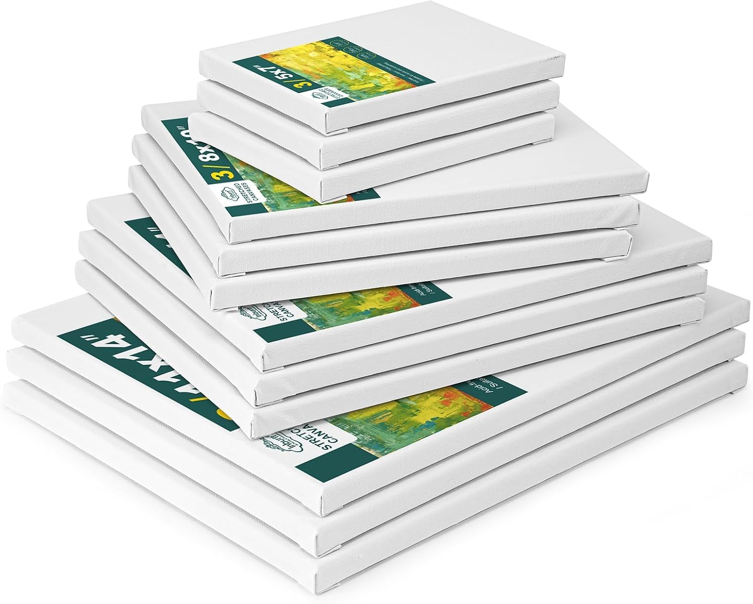 Detalle de Inburit Canvas for Painting: 12 Pack Pre-Stretched Cotton Canvases (13x18cm, 20x25cm, 23x30cm, 28x35cm)
