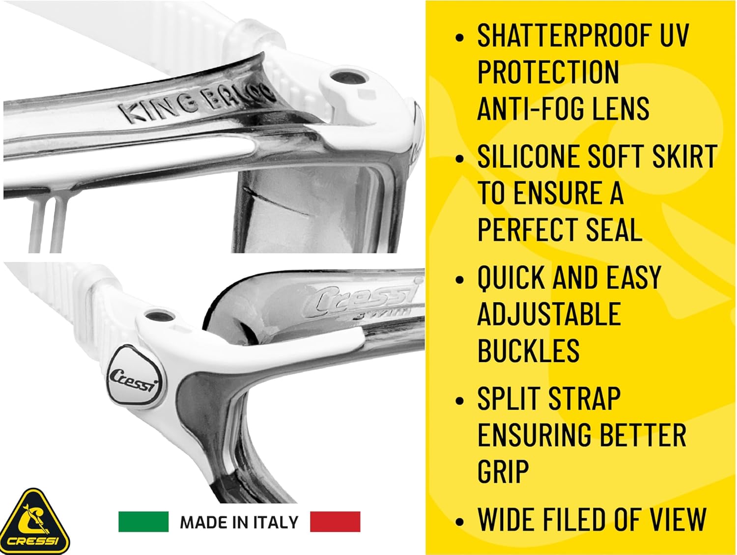 Detalle de Cressi Baloo King Goggles: Occhialini nuoto bambini con lente antiappannante e protezione UV, regolabili 7–15 anni