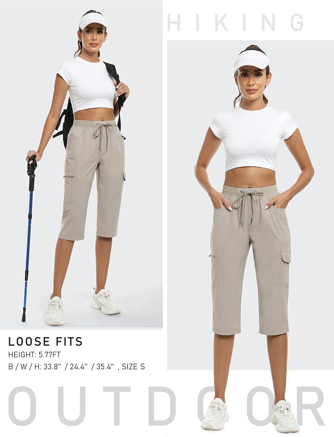 Detalle de MoFiz Capri Pants for Women: Lightweight Ice Cool Capris with 4 Pockets