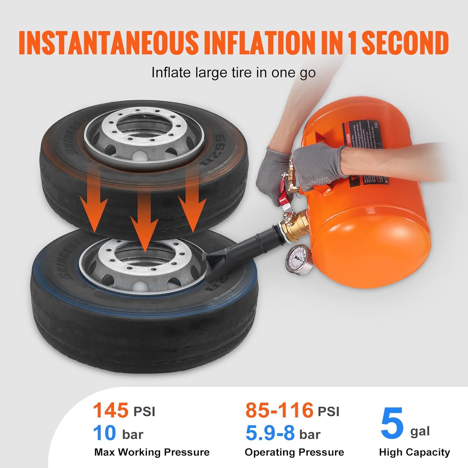 Detalle de VEVOR Tire Bead Seater: 5 Gallon Air Tire Bead Blaster with Gauge