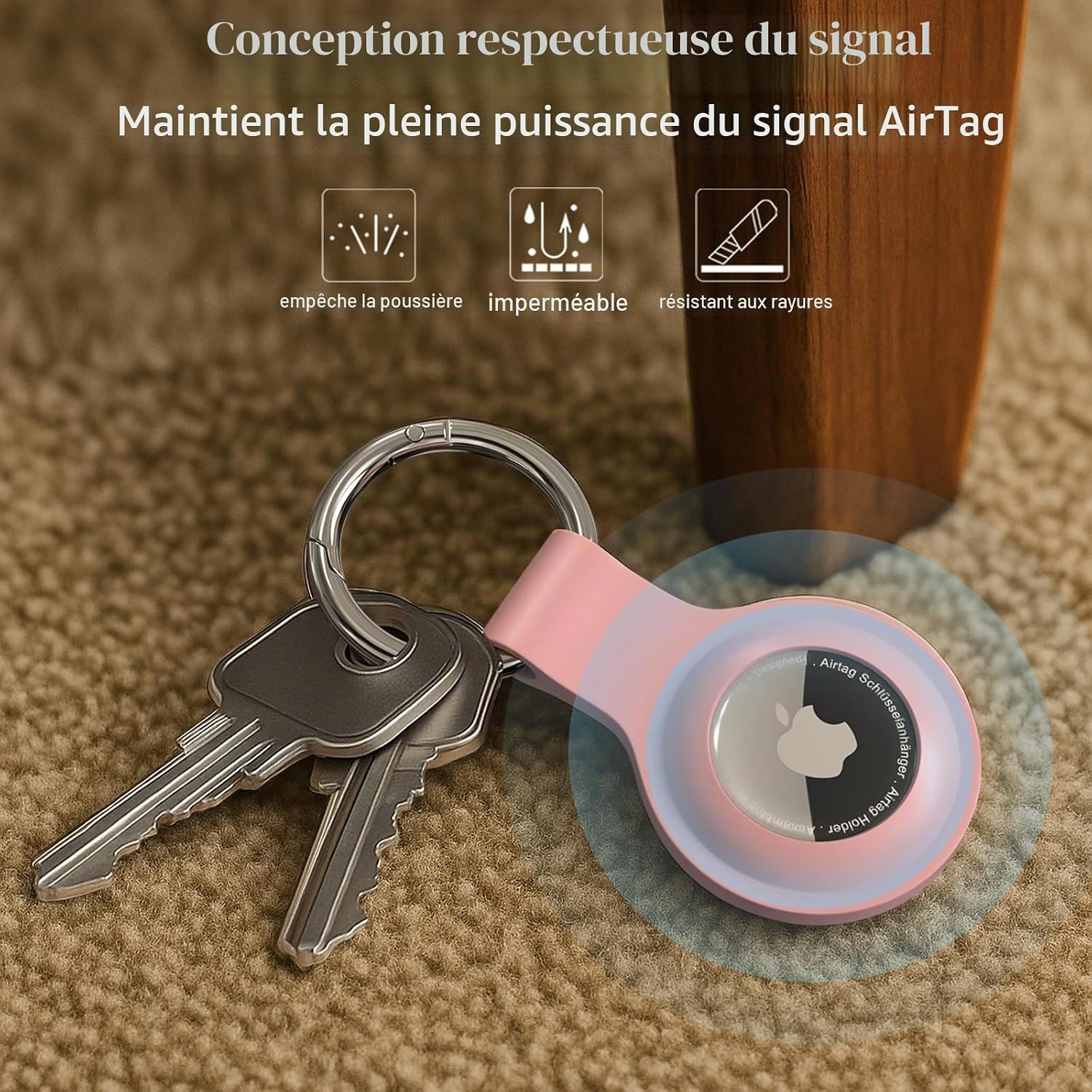 Detalle de 5 Étuis en silicone pour Apple AirTag avec porte-clés – protection anti-chute et anti-rayures