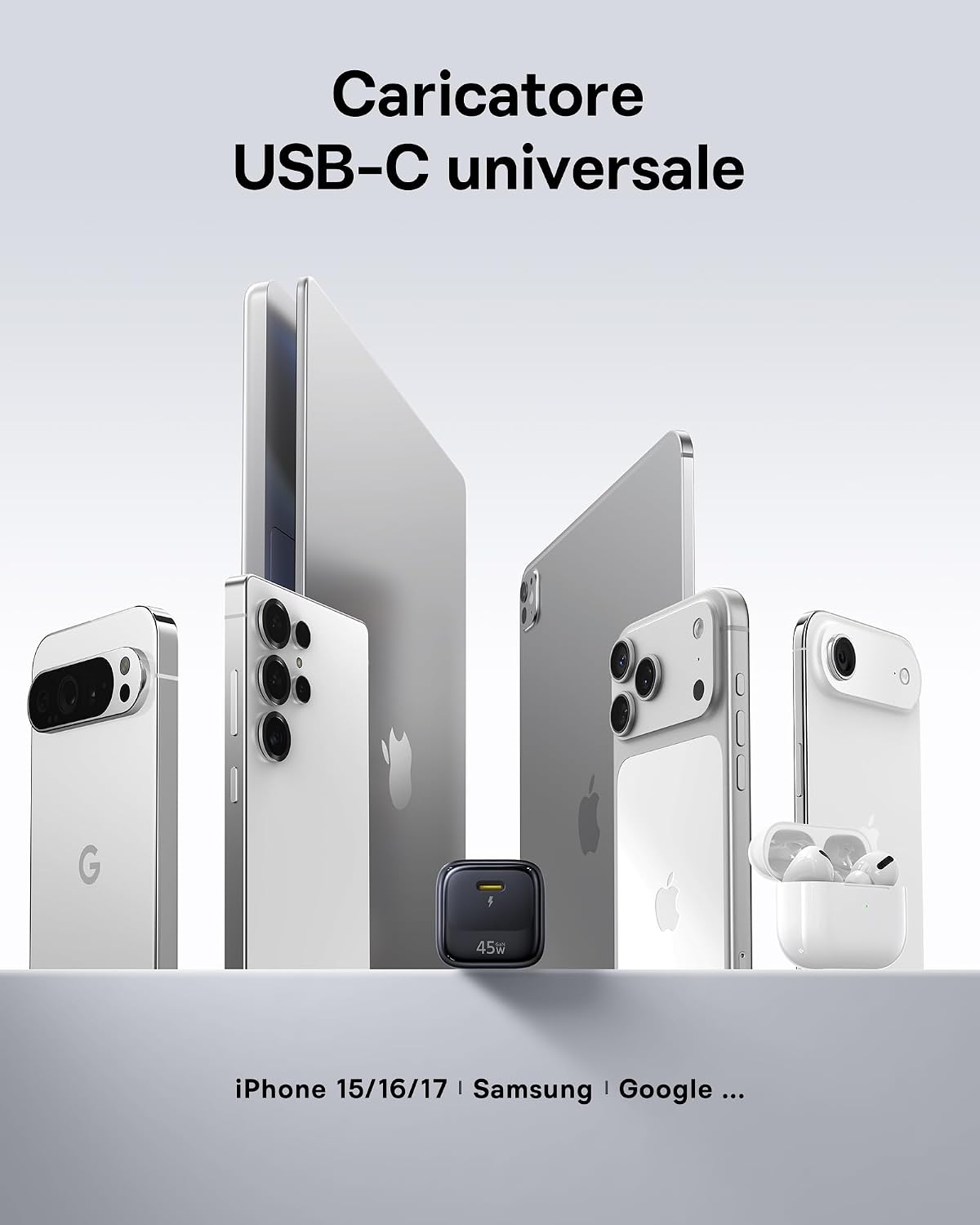 Detalle de Baseus Caricatore USB-C 45W in confezione da 2 con GaN PPS PD