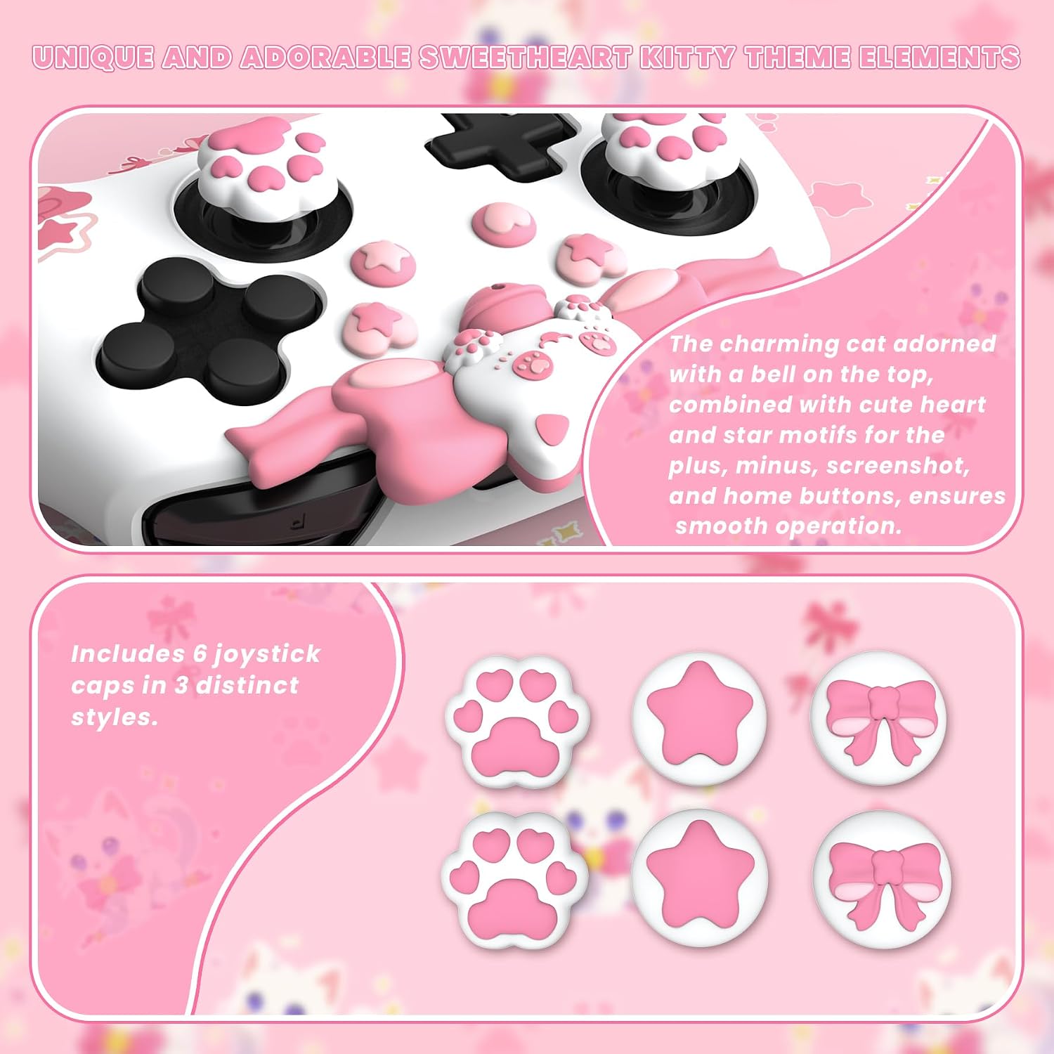Detalle 2 de PlayVital Sweetheart Kitty Silicone Skin for Switch Pro Controller 🕹