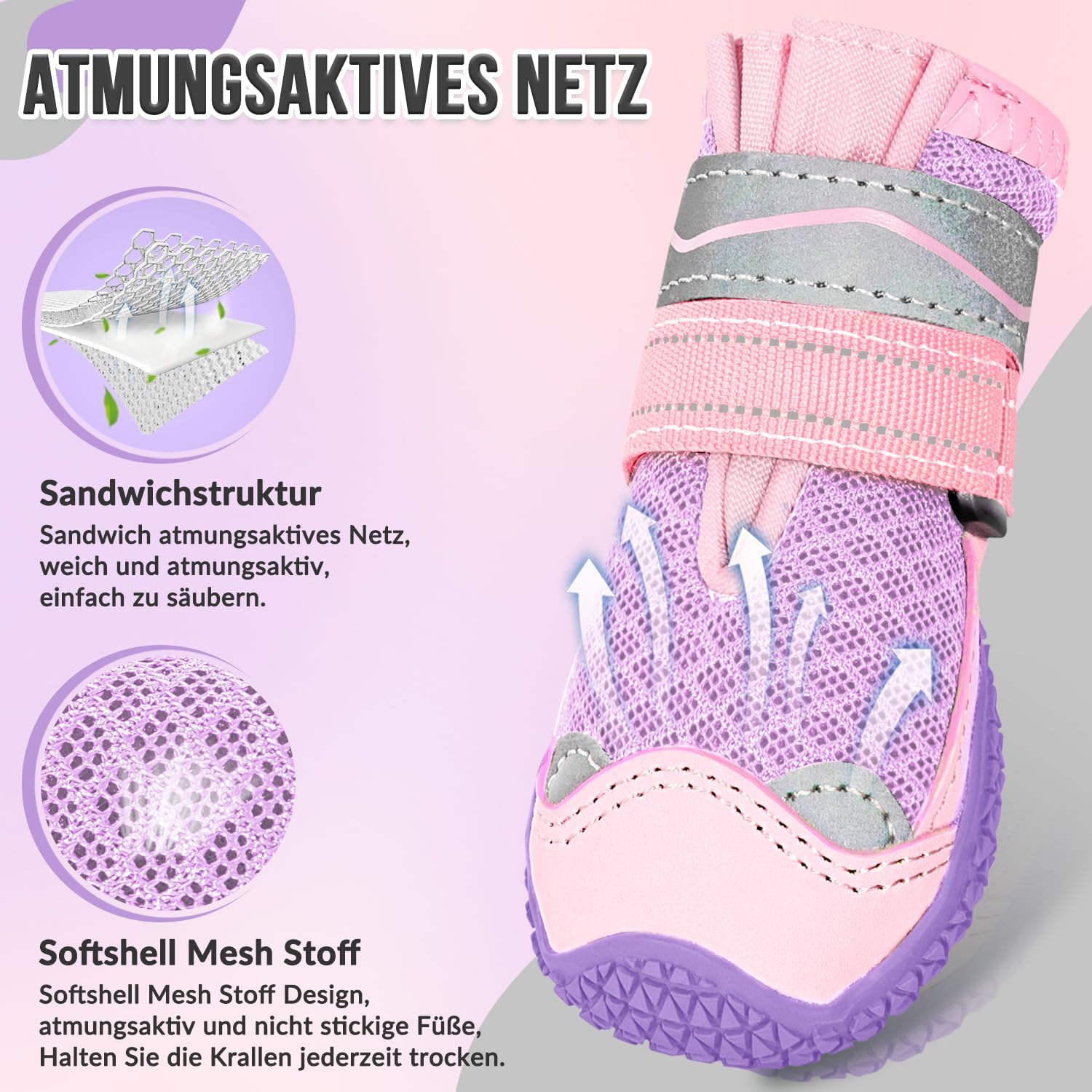 Thumbnail 3 de Eyein Hundeschuhe Pfotenschutz – 2er-Set, atmungsaktiv, rutschfeste Sohle (Größe 7, Lila)