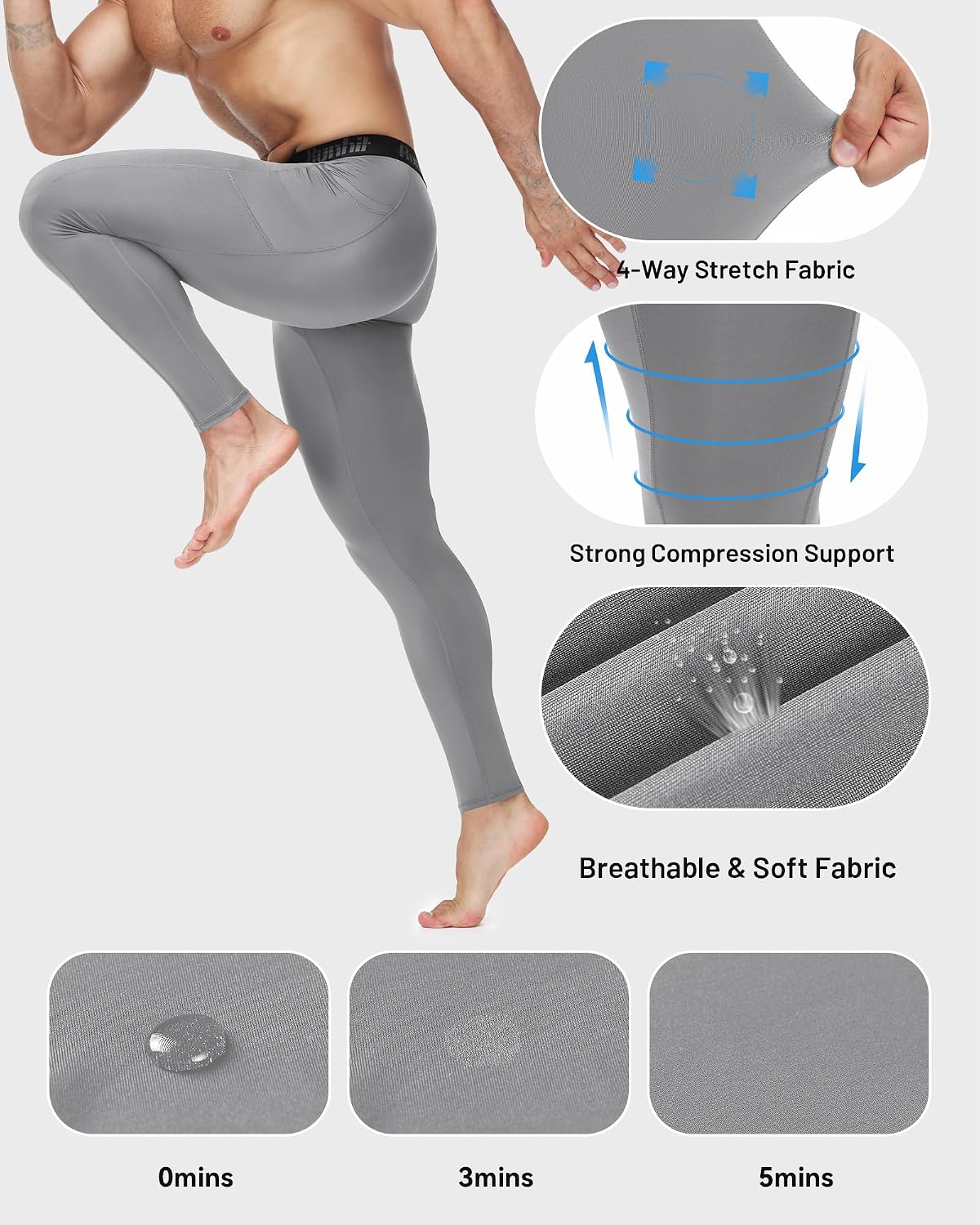 Detalle de Runhit Men’s Running Leggings 1/3 Pack