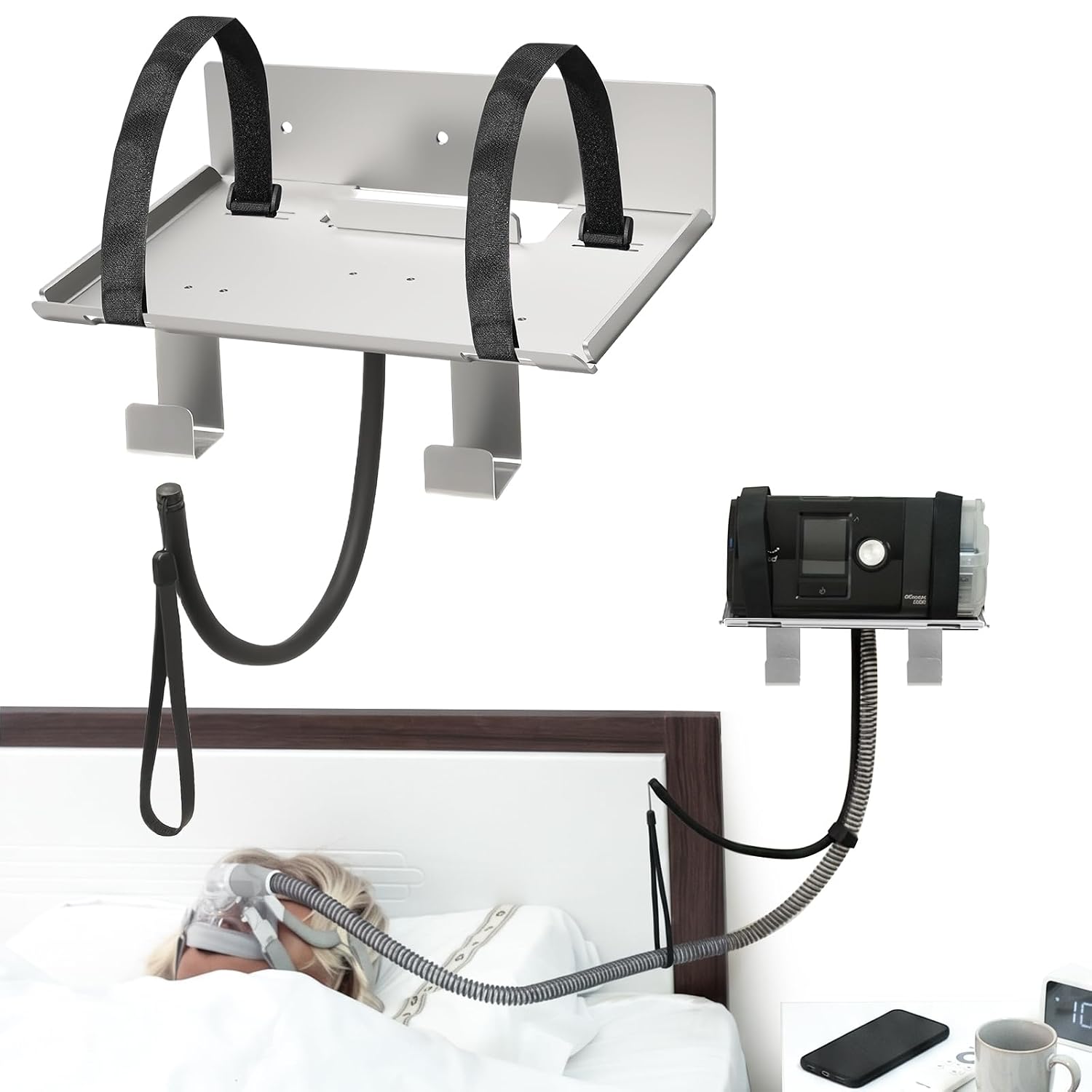 Detalle de Comeacross CA-CPAP Wall Mount Shelf for ResMed AirSense 10, Aluminium