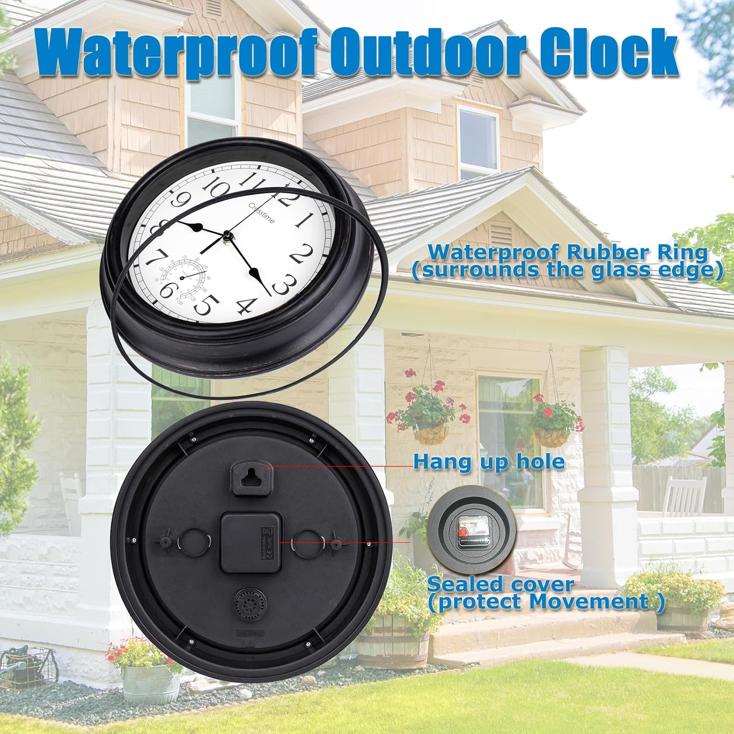 Detalle 2 de Crosstime Outdoor Clock Waterproof with Thermometer