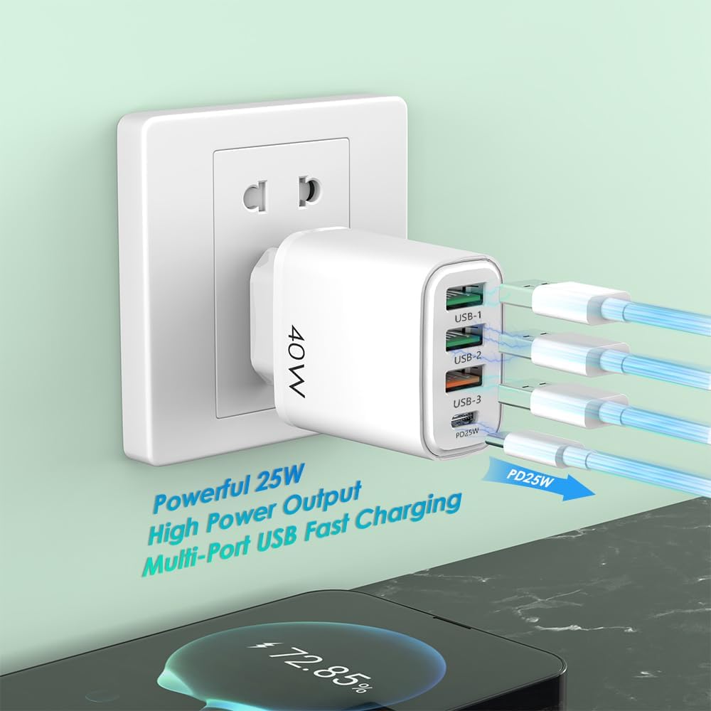 Thumbnail 1 de EU Travel Adapter Charger with 1 USB-C and 3 USB-A Ports