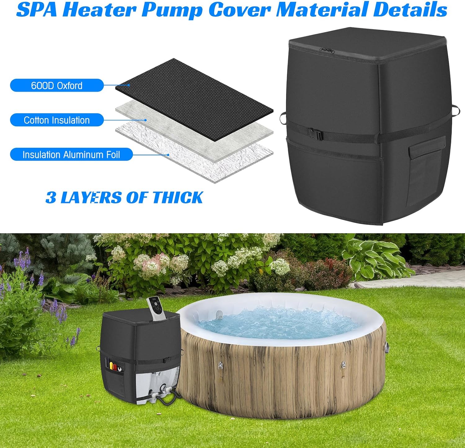 Detalle 1 de bespeur Hot Tub Cover Spa Heater Pump Cover, 600D Oxford Fabric