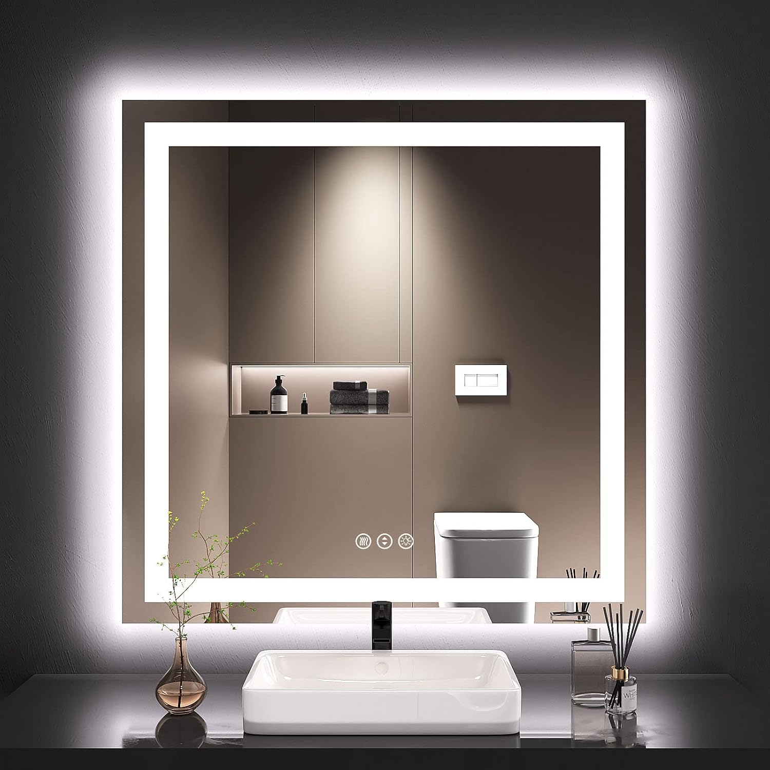 Detalle de LOAAO 36x36 LED Bathroom Mirror dimmable