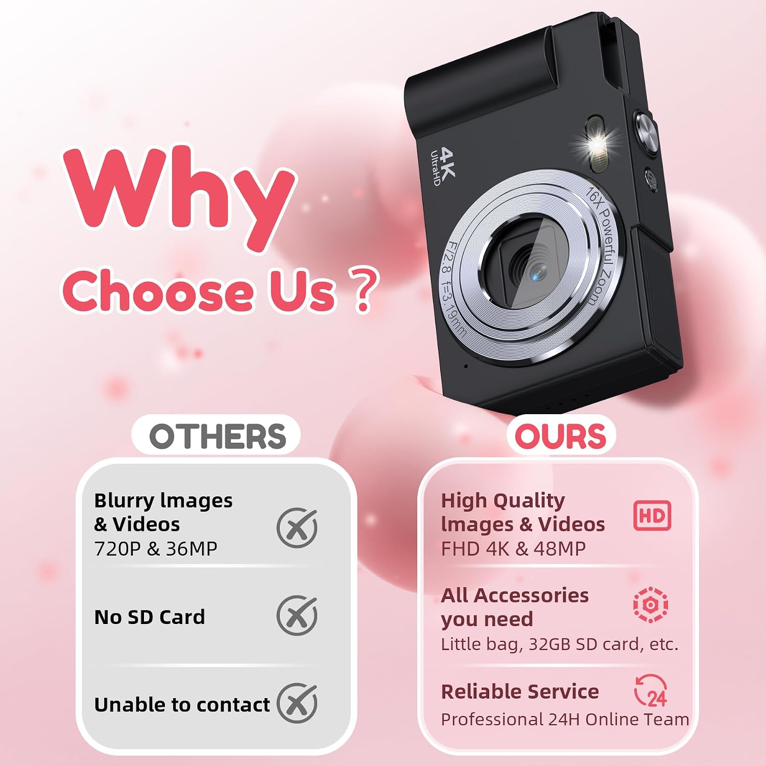 Detalle 2 de Krlun Compact Digital Camera for Kids, 48MP, 16x Zoom, 1080p Video