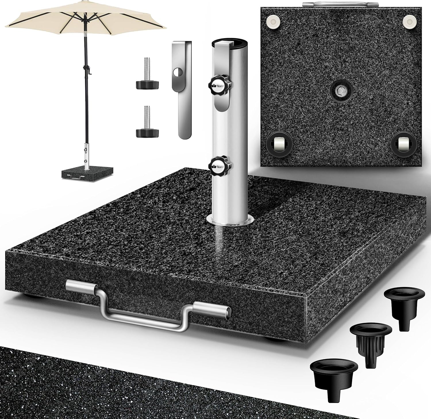 Detalle de tillvex TVGNSSD-006 granieten parasolvoet 27 kg met wielen