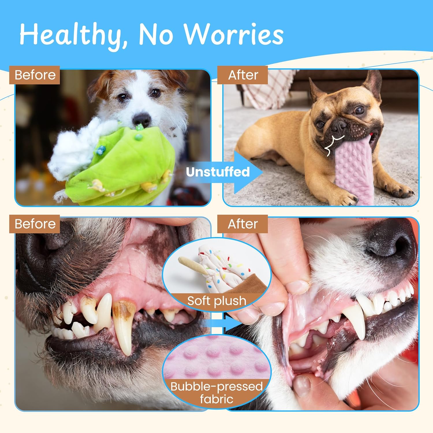 Thumbnail 4 de Nocciola lot de 3 jouets pour chien sans rembourrage à tirer (petite taille) avec bruit de froissement