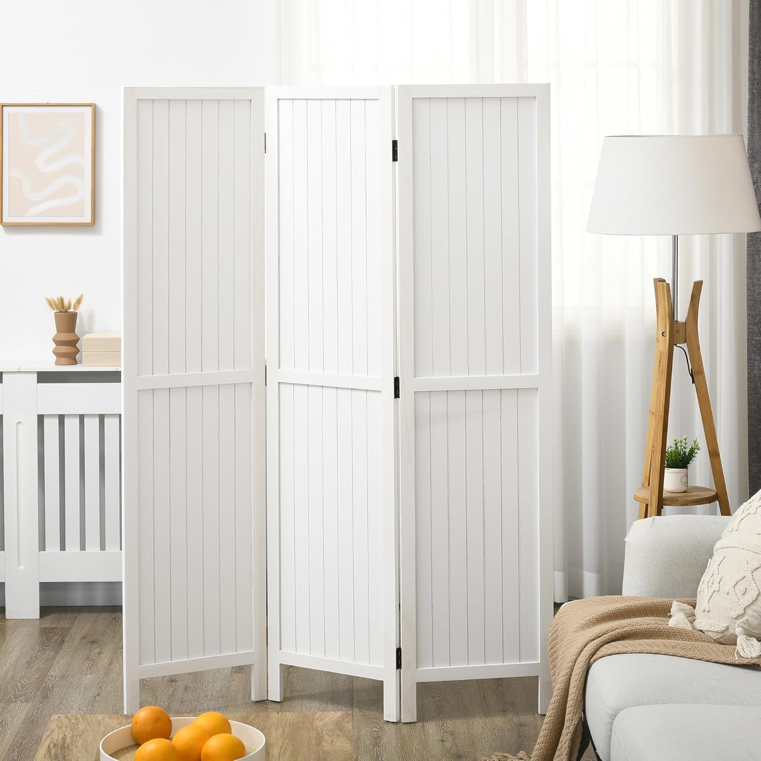 Thumbnail 5 de HOMCOM paravent en bois 3 panneaux pliable 120 x 170 cm blanc
