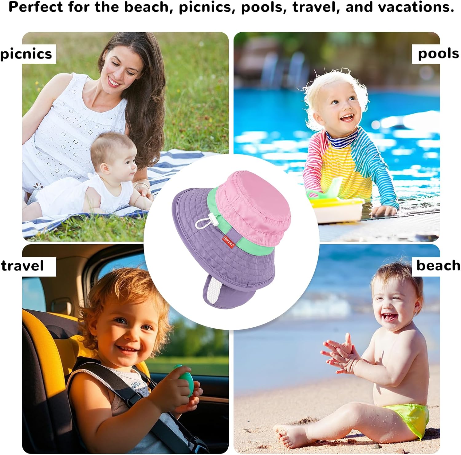 Detalle de HECCEI Baby Sun Hat UPF 50+ with Neck Flap and Adjustable Chin Straps