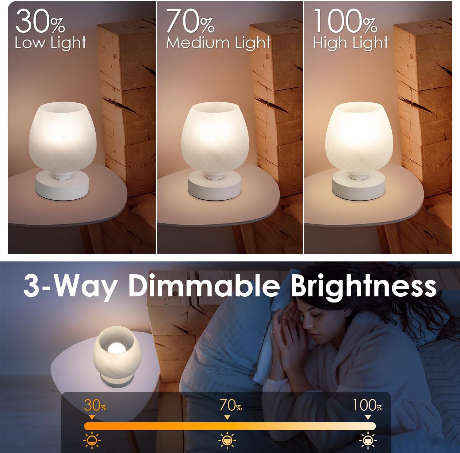 Detalle 2 de Soilsiu Touch Bedside Table Lamp with Dimmable Light and Opal Glass Shade