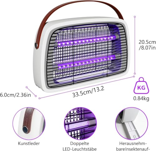 Detalle 2 de WUEAOA Insektenvernichter elektrisch mit 2×6W UVA LEDs, IPX4, 3800V – Wandmontage, chemiefrei