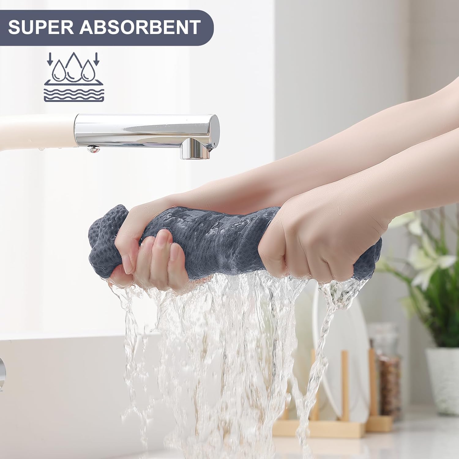 Detalle de Homaxy 100% Cotton Kitchen Towels & Dishcloths Set (10-Pack) — 12x12" & 13x28", Dark Grey