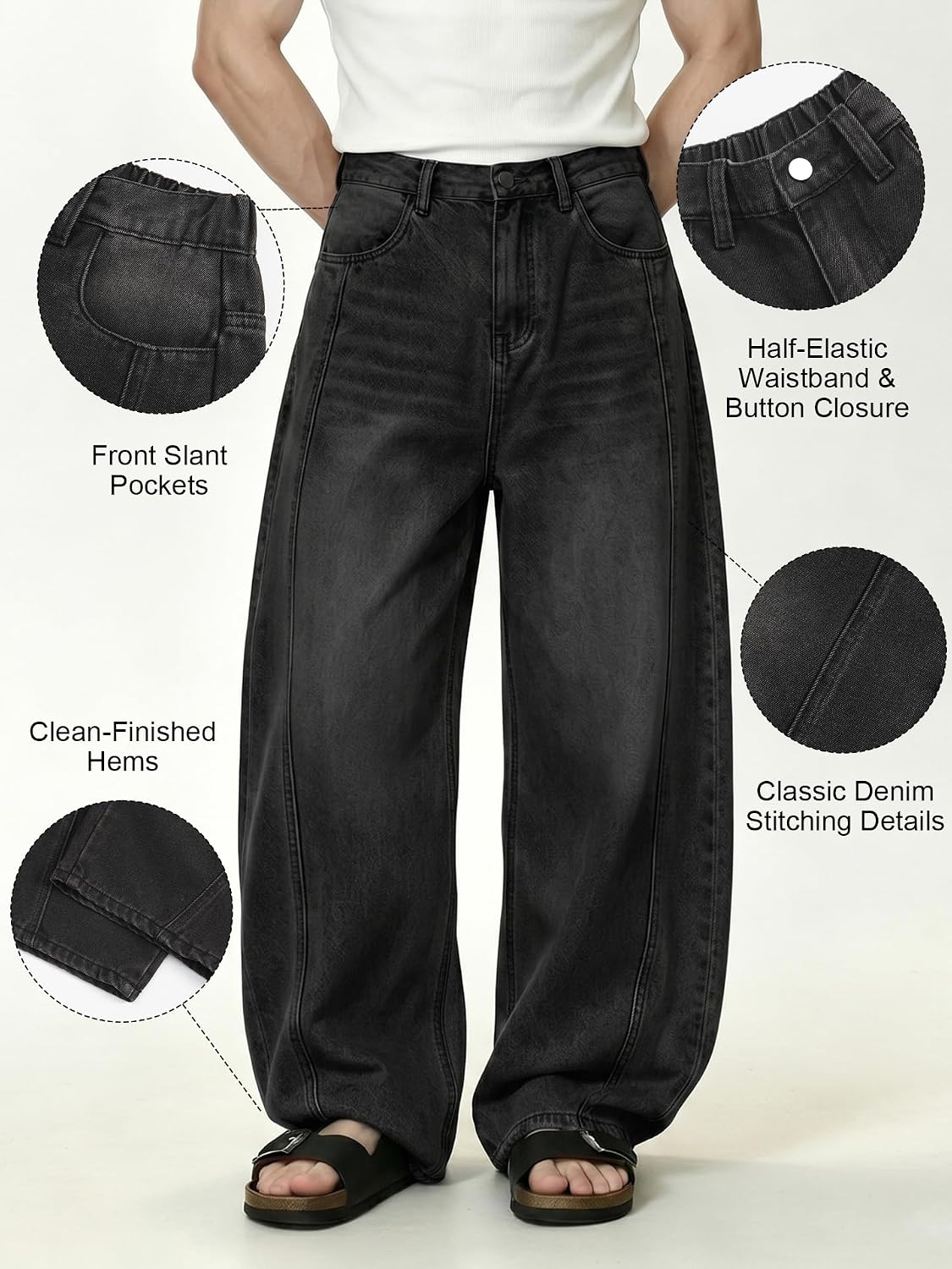 Thumbnail 3 de Icymay Mens Baggy Jeans, Wide-Leg Loose-Fit Vintage Denim