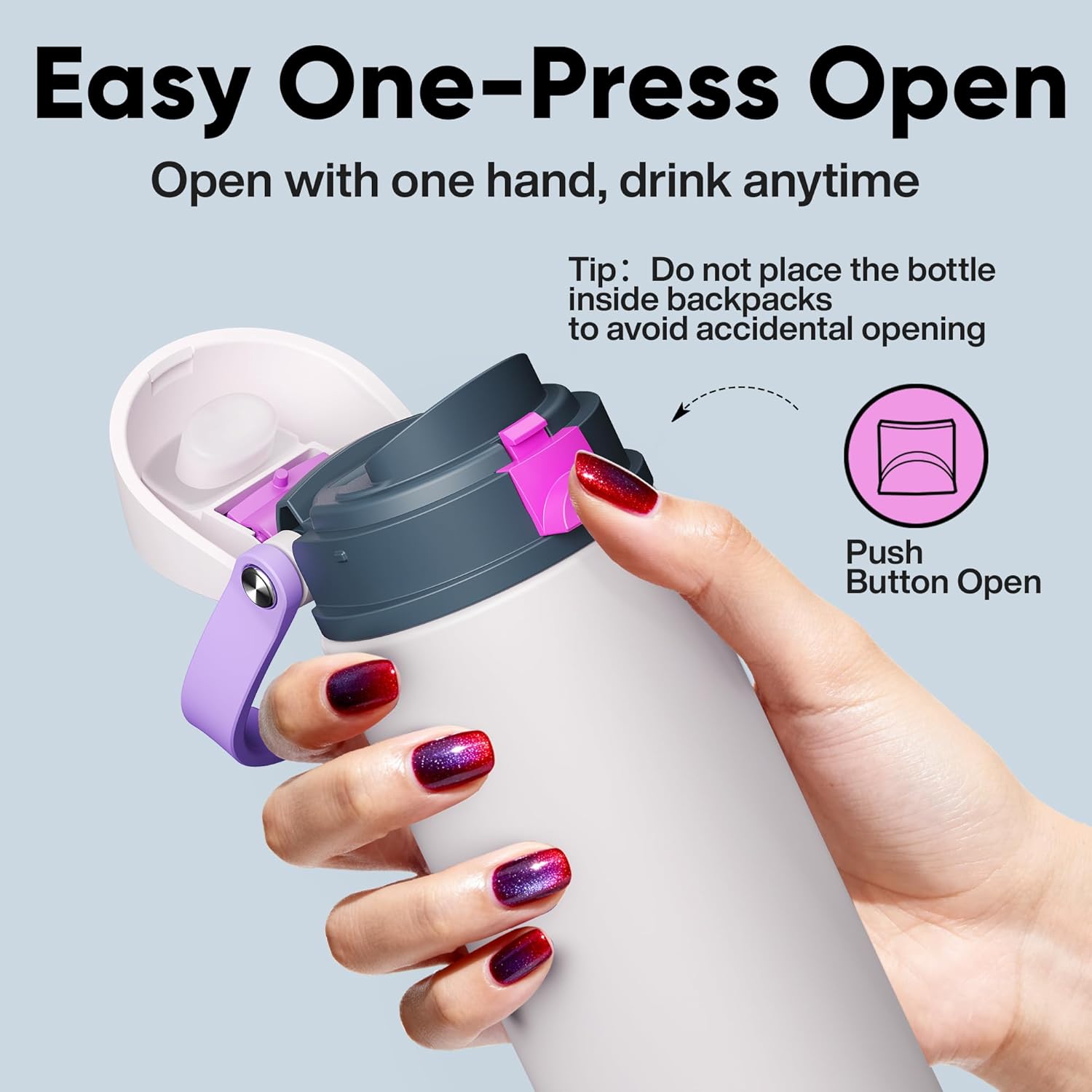 Thumbnail 4 de Encool 24 oz Insulated Stainless Steel Water Bottle with Straw and Push-Button Lid (Oyster Pink)