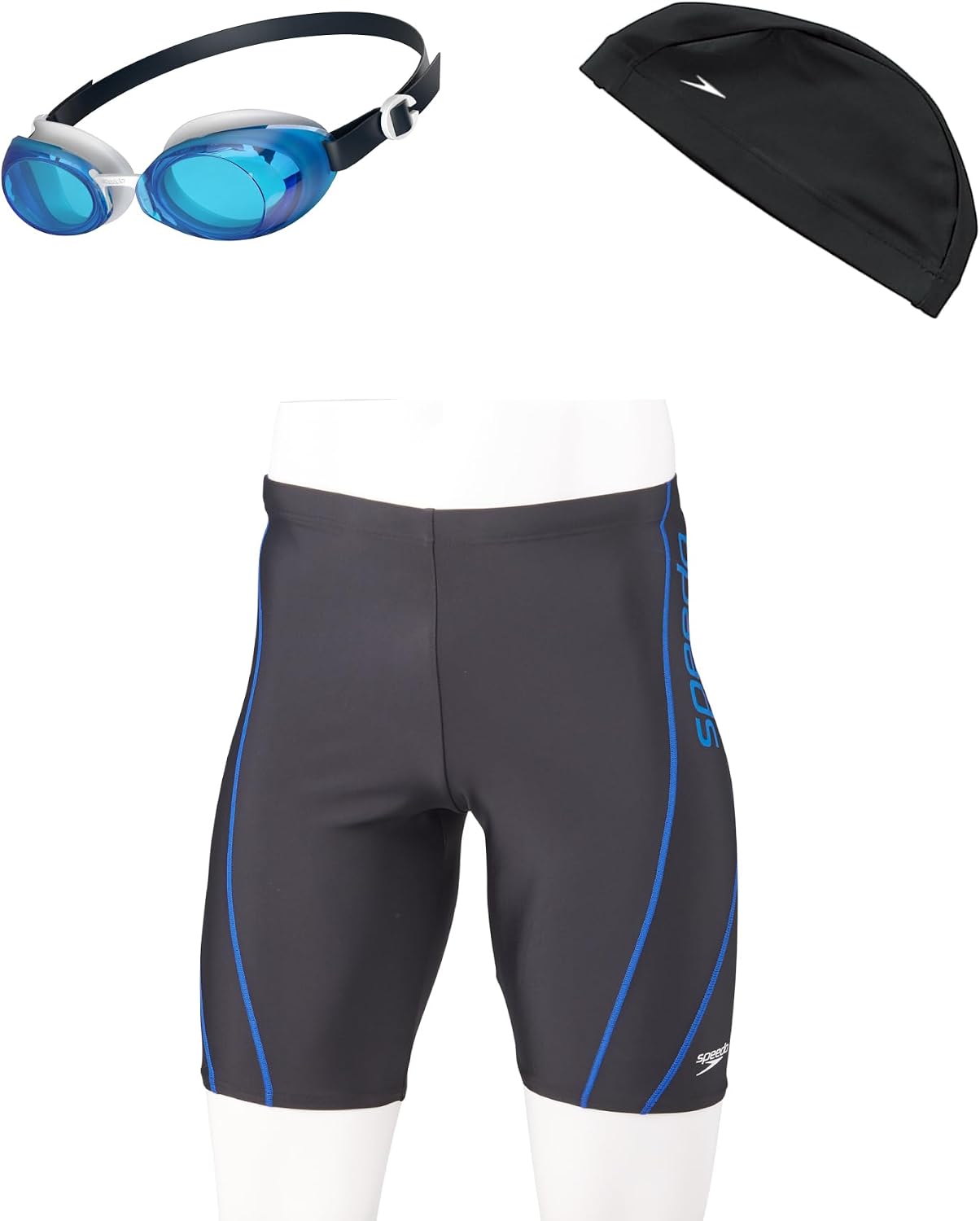 Detalle de Speedo メンズ フィットネス水泳3点セット 水着・キャップ・ゴーグル入り 曇り止め・UVカット