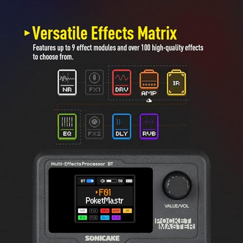 Detalle de SONICAKE Multieffetto Pedale per chitarra: 9 Moduli, 100 preset, USB/OTG e App Pocket Master