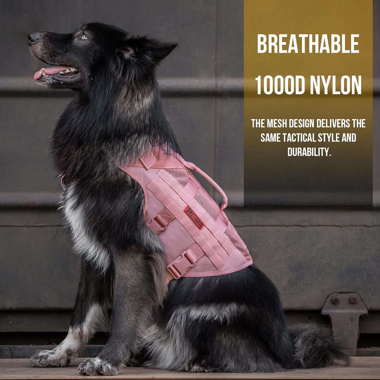Detalle 1 de OneTigris AIRE Mesh Tactical Dog Harness – breathable no-pull service dog vest with handle & MOLLE