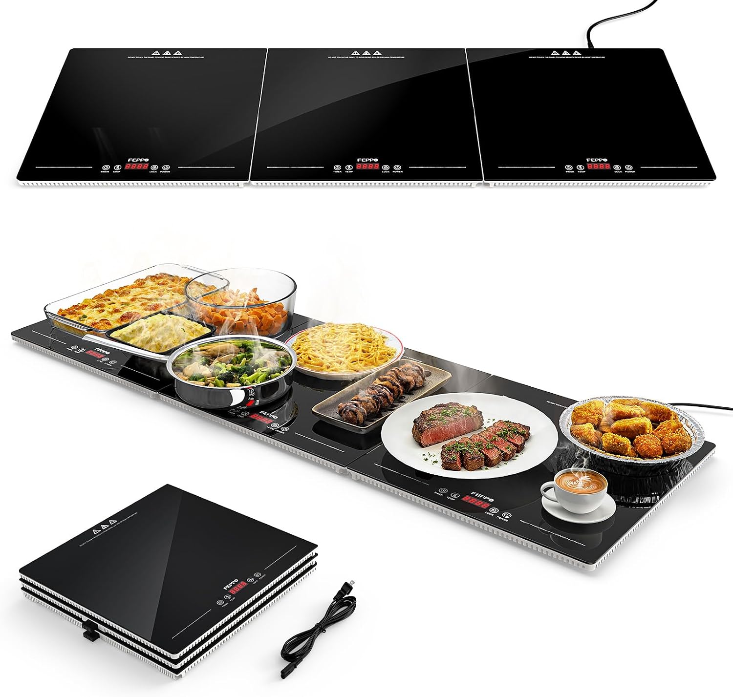 Detalle de FEPPO HF-PJ03 Electric Food Warming Tray, Modular 47" x 15" Glass Surface