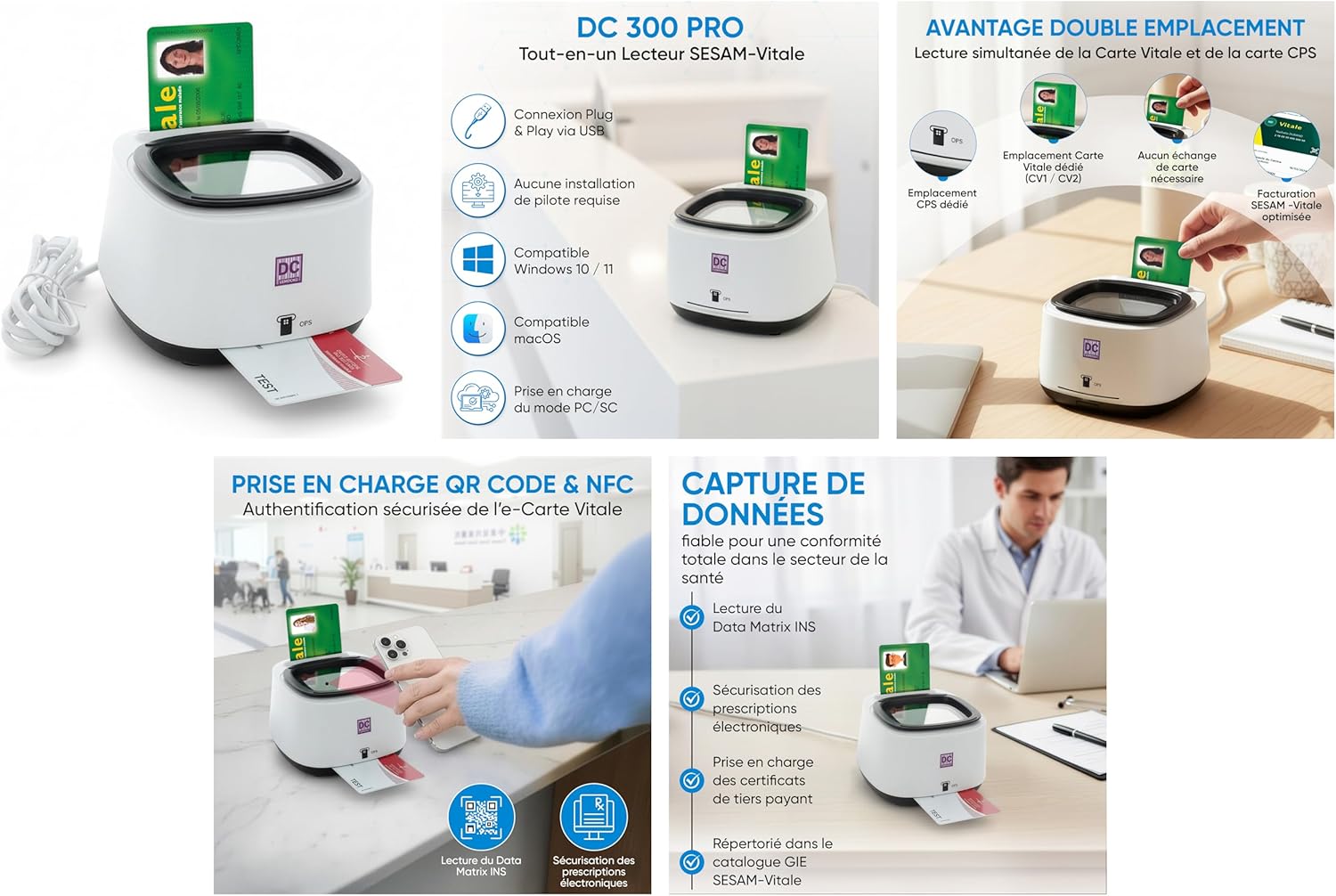 Thumbnail 5 de Lecteur 4 en 1 QR Code & NFC DC300 Pro (2 fentes Carte Vitale et CPS) – connexion USB plug and play